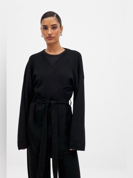 Na-Kd Sweaters - NA-KD Knitted Wrap Cardigan Black